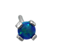 Cargar imagen en el visor de la galería, The Nostril Piercing Silber Nasenstecker Stein 0.8mm features a small silver nostril stud with a round blue-green opal gemstone held by four prongs, displayed on a white background.

