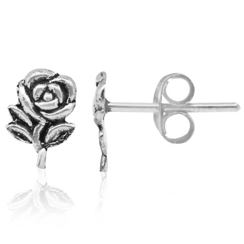 Silberohrstecker Ohrstecker 925er Sterling Silber Unisex Schmuck Ohrringe Rose mit drei Blättern