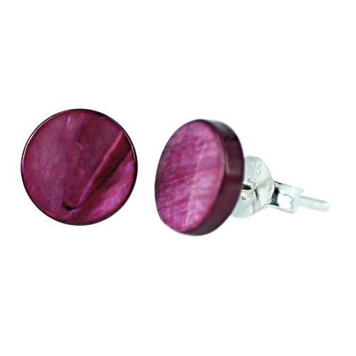 Ohrstecker, Pink-Lila, 8mmØ, aus gefärbtem Perlmutt, rund, 925er Sterlingsilber-Stift