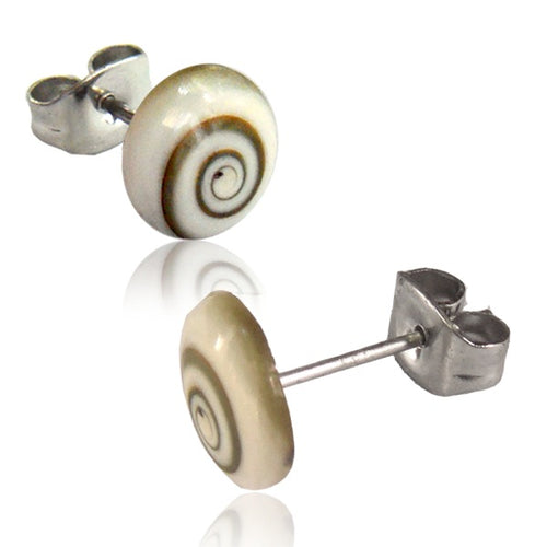 Shivaauge rund hoch Ohrstecker weiß Edelstahl Stift Muschelohrstecker Shiva Auge
