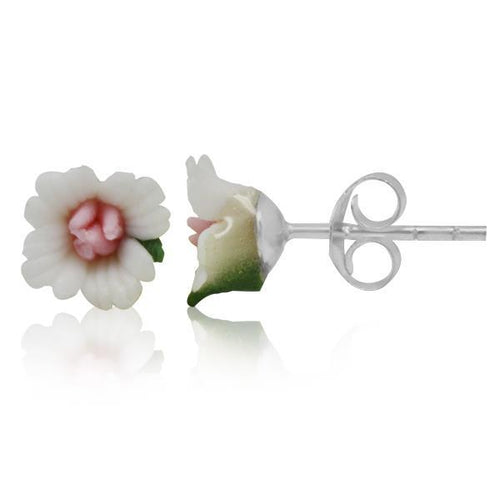 Ohrstecker rosa weiß Rose Blättchen plastisch 925er Silber Damen Rosenohrstecker