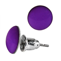 Load image into Gallery viewer, A pair of colorful, round 8 mm domed Ohrstecker made from acrylic with silver, nickel-free stainless steel backs, shown from the front and side on a white background. Unisex design for comfortable everyday wear.
