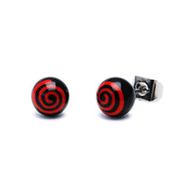 Cargar imagen en el visor de la galería, Ohrstecker Spirale Kugel 6 mm rot weiß Acryl Unisex Ohrringe Edelstahl nickelfrei

