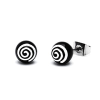 Cargar imagen en el visor de la galería, Ohrstecker Spirale Kugel 6 mm rot weiß Acryl Unisex Ohrringe Edelstahl nickelfrei
