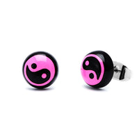 Cargar imagen en el visor de la galería, Ohrstecker Halbkugel Yin Yang 8 mm Acryl Unisex Ohrringe Edelstahl nickelfrei zweifarbig
