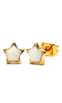 Load image into Gallery viewer, A pair of Brass Ohrstecker Stern 6 mm stud earrings in gold with colorful enamel, made from nickelfrei Messing, shown on a plain white background.
