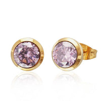 Load image into Gallery viewer, Brass Ohrstecker gold Glaskristall facettiert 10 mm rund nickelfrei rosa orange flieder lila

