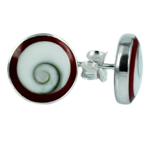 Shivaauge koralle rund 8 mm Silberohrstecker Ohrringe Ohrstecker 925er Silber Shiva Auge Eye Damen Schmuck