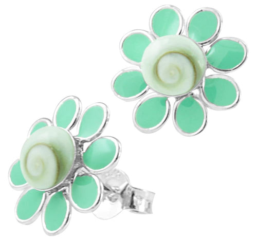 Shivaauge Emaille Blume grün Silberohrstecker Ohrstecker 925er Sterling Silber Shiva Auge Damen