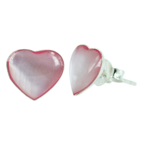 Herz Ohrstecker, Rosa, aus Perlmutt, in Silber gefasst, 8mmØ, 925er Sterlingsilber-Stift