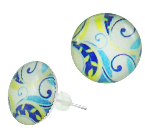 Raisin Ohrstecker Spiral Muster blau gelb Edelstahl Chirurgenstahl Damen Schmuck Ohrringe