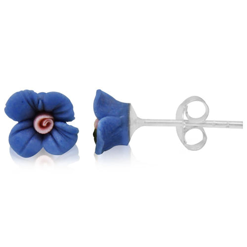 Ohrstecker rosa blau Rose Blättchen plastisch 925er Silber Damen Rosenohrstecker