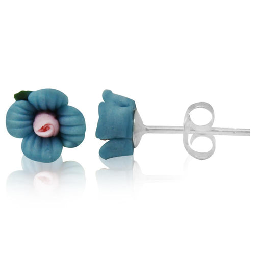 Ohrstecker rosa hellblau Rose Blättchen plastisch 925er Silber Damen Rosenohrstecker
