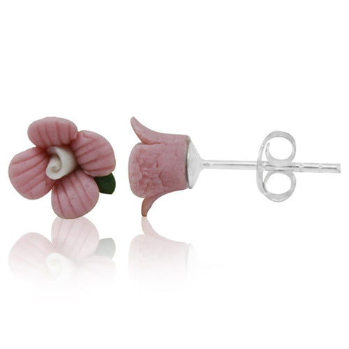Ohrstecker weiß rosa Rose Blättchen plastisch 925er Silber Damen Rosenohrstecker