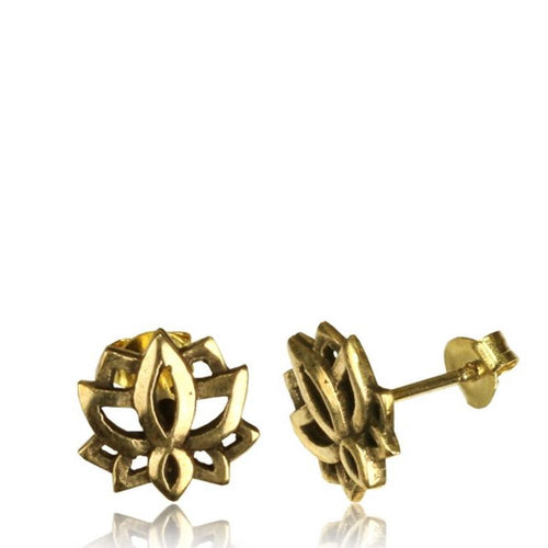 Messing Ohrstecker antik gold Lotus Zahnrad Khamsa Blume Türkis