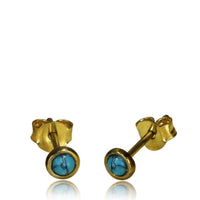 Load image into Gallery viewer, Messing Ohrstecker antik gold Lotus Zahnrad Khamsa Blume Türkis
