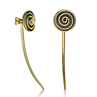Load image into Gallery viewer, Messing Ohrstecker antik golden Ear Jacket gebogene lange Spitze Blume Spirale

