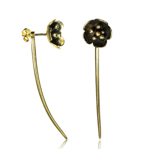 Messing Ohrstecker antik golden Ear Jacket gebogene lange Spitze Blume Spirale