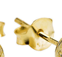 Load image into Gallery viewer, Close-up of Ohrstecker vergoldet rund Perle 925er Sterling Silber, highlighting the textured, shiny gold surface and butterfly-shaped backing that secures these stylish pearl earrings in place.
