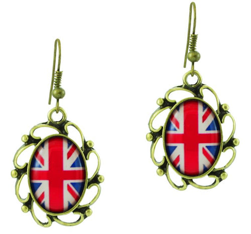 Ohrringe Messing Damen Ohrhänger Kupfer Ohrschmuck Schmuck Motiv Flagge UK
