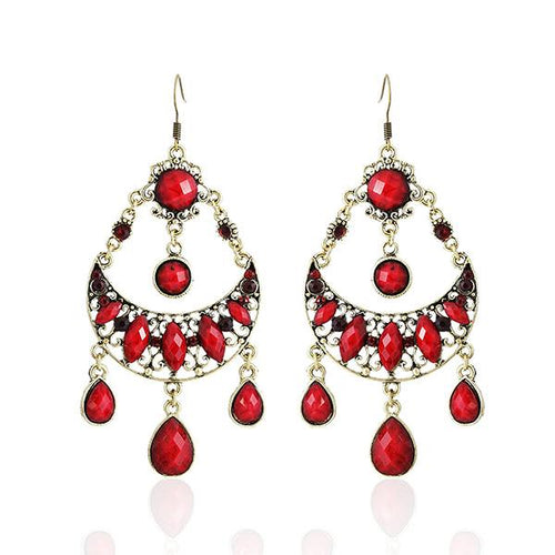 Brass Ohrringe Ohrhänger Ohrschmuck Damen Brasshänger Vintage Steine Sichel rot