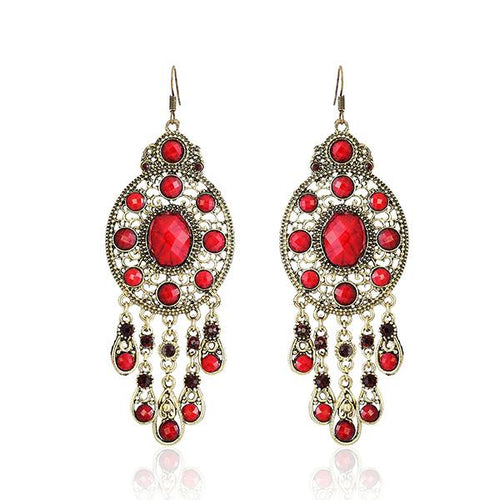 Brass Ohrringe Ohrhänger Ohrschmuck Damen Brasshänger Vintage Steine oval rot