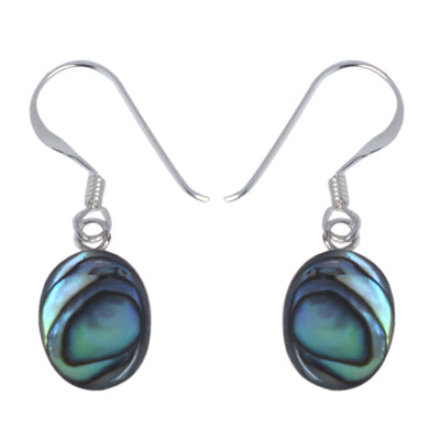 Damen Ohrringe/Ohrhänger aus Pauamuschel-Abalone, Perlmutt in 925 Sterling Silber eingefasst, ca. 7 x10 mm