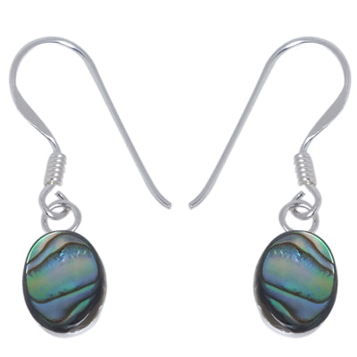 Damen Ohrringe/Ohrhänger aus Pauamuschel-Abalone, Perlmutt in 925 Sterling Silber eingefasst, ca. 8x5 mm
