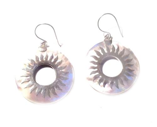 Perlmutt Muschel Silberohrringe Ohrringe Ohrhänger 925er Sterling Silber Sonne Loch Damen Schmuck