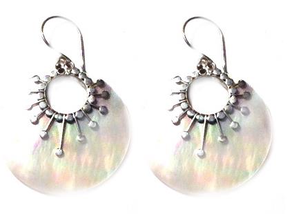 Perlmutt Muschel Silberohrringe Ohrringe Ohrhänger 925er Sterling Silber rund Loch Blume Schmuck