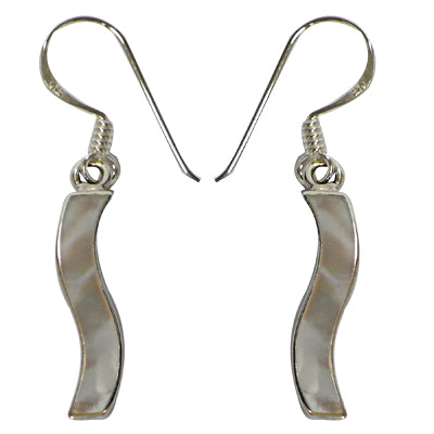 Silberohrringe Perlmutt weiß Welle dünn 925er Sterling Silber 20 mm Damen Ohrringe