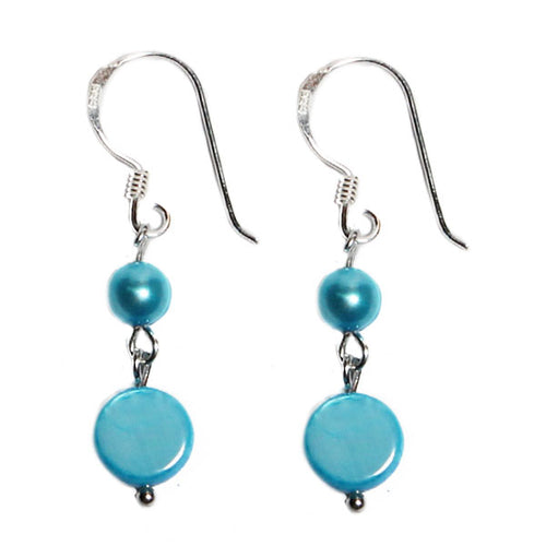 Perlmutt Perle blau hellblau Silberohrringe Ohrringe Ohrhänger 925er Silber Damen Schmuck