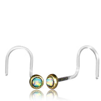 Load image into Gallery viewer, Nostril Piercing Messing Nasenstecker Screw Ende Bioflex 0,8 mm golden Steine
