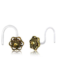 Load image into Gallery viewer, Nostril Piercing Messing Nasenstecker Screw Ende Bioflex 0,8 mm golden Steine
