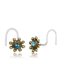 Load image into Gallery viewer, Nostril Piercing Messing Nasenstecker Screw Ende Bioflex 0,8 mm golden Steine
