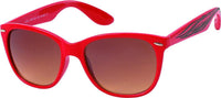 Load image into Gallery viewer, The Sonnenbrille Nerdbrille Atzenbrille getönt 400UV Tattoo features red frames, brown gradient lenses, and a black swirl design on the temples, displayed at an angle against a white background.
