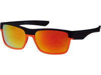 Load image into Gallery viewer, The Sonnenbrille verspiegelt 400 UV eckig features black frames with a colorful bottom, rectangular shape, mirrored lenses, and offers UV 400 protection for vibrant style and eye safety.
