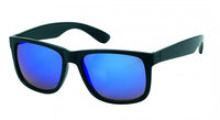 Load image into Gallery viewer, The Sonnenbrille bunt verspiegelt schwarz 400 UV Stil classic Nerd features black frames and colorful mirrored lenses, offering 400 UV protection for your eyes, and is photographed against a white background.
