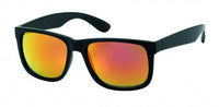 Load image into Gallery viewer, These Sonnenbrille bunt verspiegelt schwarz bieten UV 400 Schutz mit reflektierenden orange-gelben Gläsern, rechteckigen Rahmen und klassischem Nerd-Stil-Design – cool und trendy auf weißem Hintergrund präsentiert.
