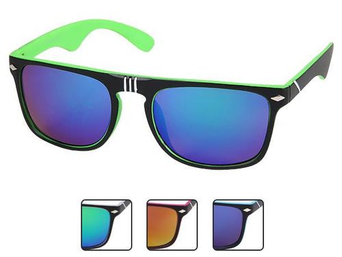 Sonnenbrille Panto Nerd Style Rauten Spitze 400UV bunt verspiegelt Rillen schwarz