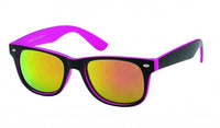 Load image into Gallery viewer, Die Sonnenbrille Nerdbrille verspiegelt 400UV überzeugt mit schwarzem Rahmen, farbigen Innenseiten und großen, gelb-grün verspiegelt Gläsern – ein auffälliger Retro-Look für individuellen Style.

