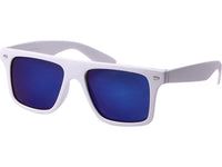 Load image into Gallery viewer, A pair of Sonnenbrille kantig Nerdbrille verspiegelt 400 UV unisex Tropfen with a white frame and large, rectangular blue-tinted lenses, providing UV-Schutz 400, displayed against a plain white background.
