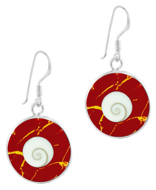 Shivaauge rot Koralle Raisin Harz Silberohrringe Ohrringe Ohrhänger 925er Sterling Silber Shiva Auge