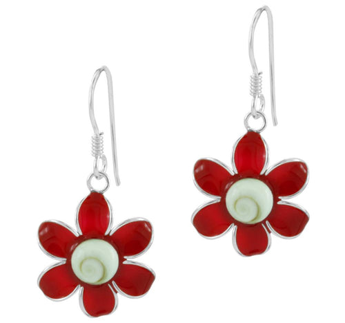 Shivaauge Emaille Blume rot Silberohrring Ohrring Ohrhänger 925er Sterling Silber Shiva Auge Damen