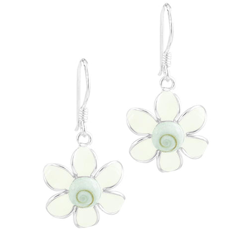 Shivaauge Emaille Blume weiß Silberohrring Ohrring Ohrhänger 925er Sterling Silber Shiva Auge Damen