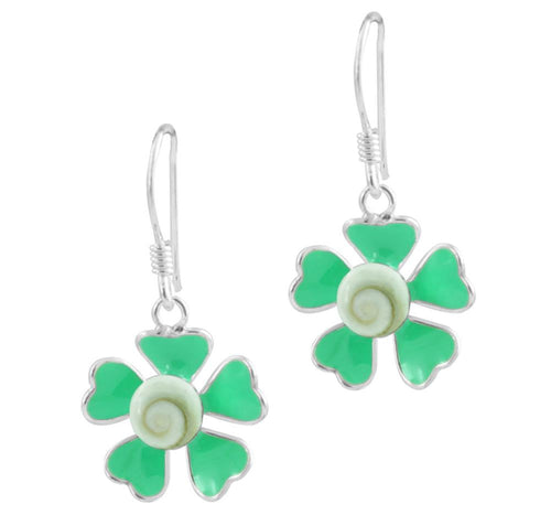 Shivaauge Emaille Blüte grün Silberohrring Ohrring Ohrhänger 925er Sterling Silber Shiva Auge Damen