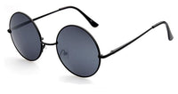 Load image into Gallery viewer, A Sonnenbrille Unisex Rund Hippie Brille John Lennon 400UV with round dark lenses and thin black metal frames, shown against a plain white background.
