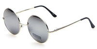 Load image into Gallery viewer, The Sonnenbrille Unisex Rund Hippie Brille John Lennon 400UV features thin silver metal frames, dark tinted lenses, and slim arms with black tips, capturing the classic Lennon style. Sunglasses are displayed at an angle on a white background.
