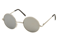 Load image into Gallery viewer, The Sonnenbrille Unisex Rund Hippie Brille John Lennon 400UV features round silver frames, reflective lenses, thin metal bridge, and black temple tips—reminiscent of classic John Lennon style—displayed on a white background.
