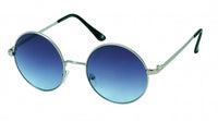 Load image into Gallery viewer, The Sonnenbrille Unisex Rund Hippie Brille John Lennon 400UV features round silver metal frames, blue gradient lenses, and black tips at the ends of the arms—perfect unisex sunglasses with runde Gläser and UV 400 protection.
